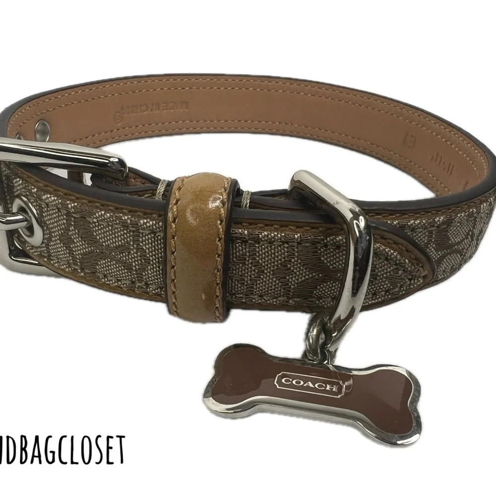 Coach Signature Light Brown Tan Leather Vintage Size S  Small 11-13” Dog Collar